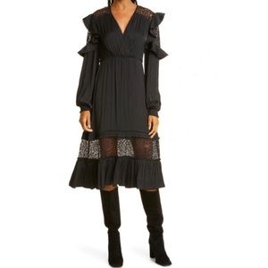 NWT Haute Hippie Paige Cross Front Midi Dress In Jet Black Size 2